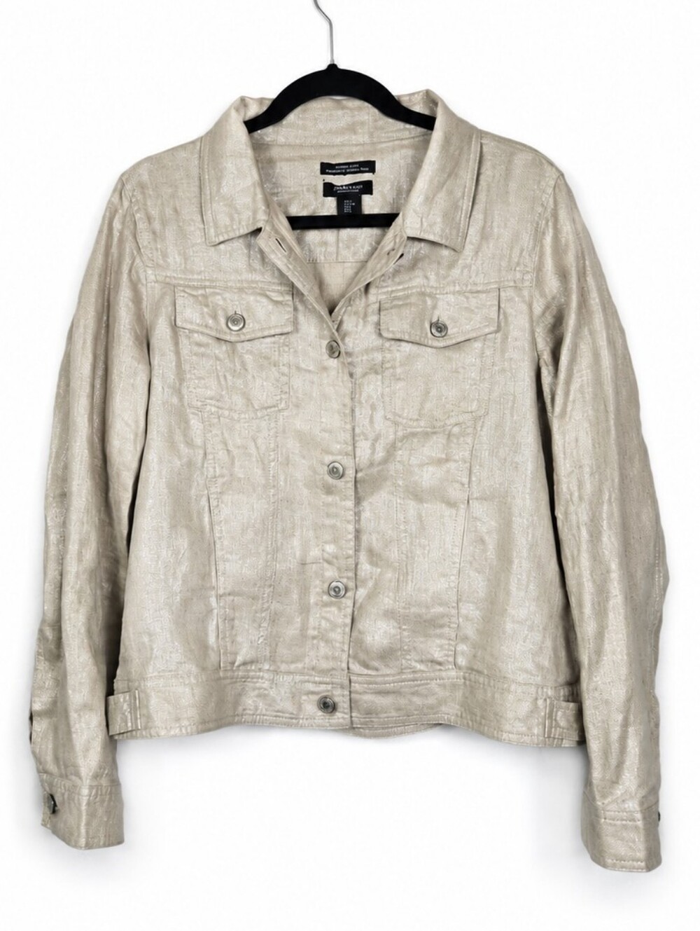 100% Linen Metallic Gold Utility Jacket European Flax Quiet Luxury Coastal Large